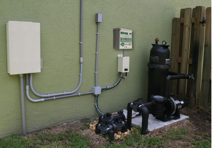 Additional Green Power Factor Supplementary Unit installed next to Swimming Pool Pump