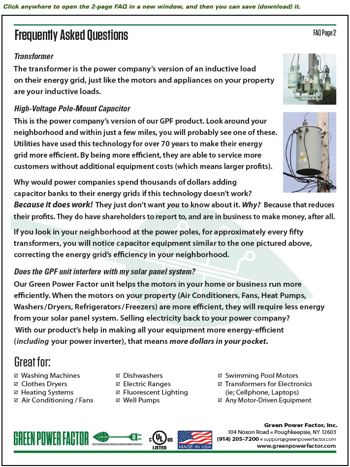 Green Power Factor technology Frequently Asked Questions